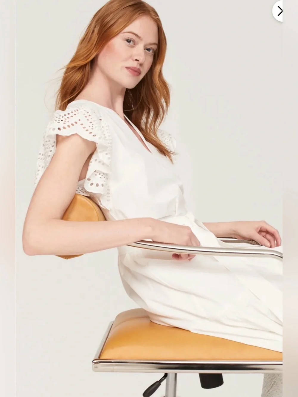 Rails Gia Dress Women's White Eyelet Midi Dress with Tie Waist Sz L